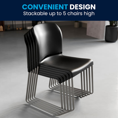 880 lb. Capacity Black Full Back Contoured Stack Chair with Gray Powder Coated Sled Base