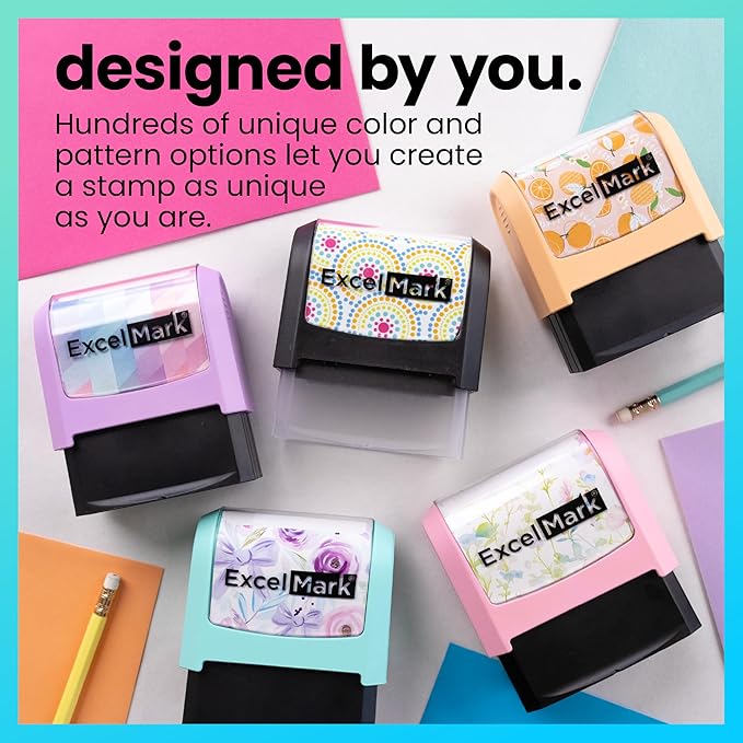 ExcelMark Address Stamp - Custom Return Address Stamp with Elegant Designs, Vibrant Colors & Patterns – Perfect for Mail, Invitations & Gifts (Pink Mount, Custom)