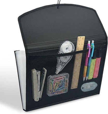 H4D 13-Pocket Accordion File Organizer, Expanding File Folder, Black | Extra Back Mesh Pocket, Letter Size Paper, Pre-Printed and Customizable Labels, Expandable Document Organizer
