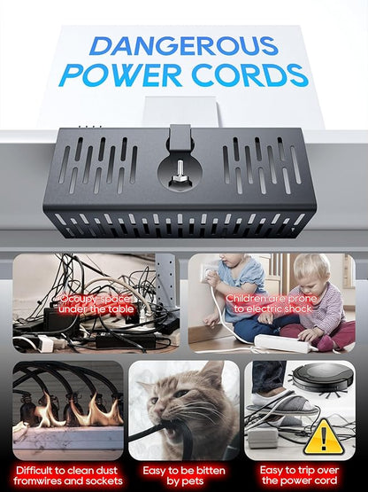 NODOCA No Drill Under Desk Cable Management Tray, 14'' Wire Management, Punch-Free Clamp on, Metal Cable Tray, Wire Organizer Under Desk, Under Desk Basket for Office and Home, Black(2 Packs)
