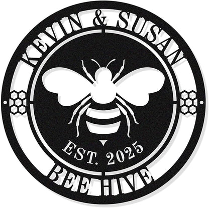 Personalized Honey Bee Sign,Custom Metal Bee Decor,Bee Hive Garden,Welcome Family Bee Sign,Custom Garden Sign,Gift for Gardener Bee Keeper，Bee Hive Decor
