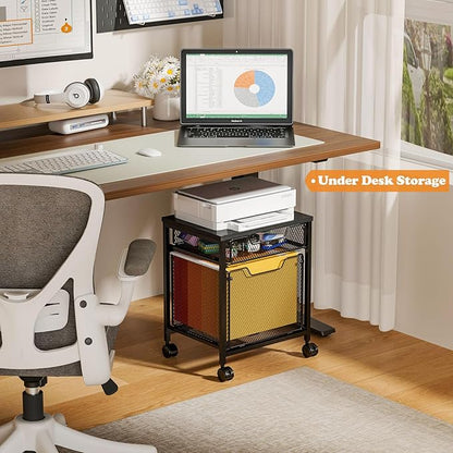 Rolling File Cabinet Cart, Printer Stand with Storage Drawer, Mobile Filing Cabinet on Lockable Wheel, Printer Cart with Hanging File Folder Organizer Beside Under Desk for Office Home(Patent Pending)