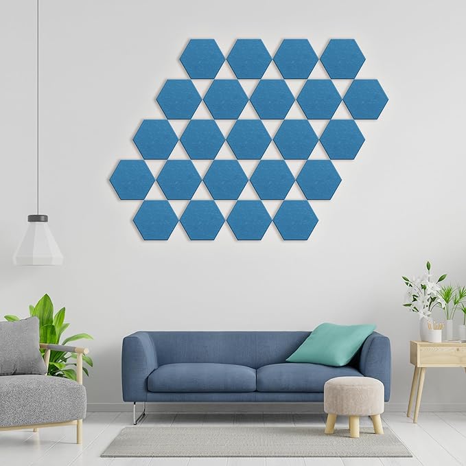 Hexagonal Acoustic Panels-12 Pack High-Density Sound Absorbing Panels 12"X10"X0.4" for Enhanced Noise Reduction, DIY Design, Idea for Studios, Offices, and Home Theaters(Yale Blue)