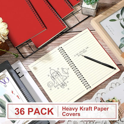 Yahenda 36 Pcs Spiral Notebook Bulk A5 Journal Lined 8.3'' x 5.5'' Writing Composition Paper Small Notepad Subject Notebook for Students Office Business Back to School Supplies (Red)