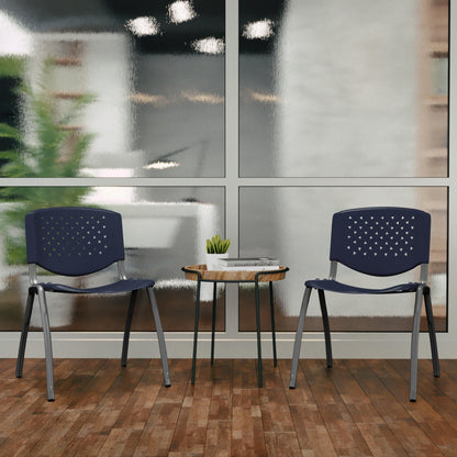 880 lb. Capacity Navy Plastic Stack Chair with Titanium Gray Powder Coated Frame