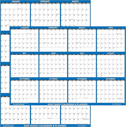 32" x 48" SwiftGlimpse 2026 Wall Calendar Erasable Large XL Wet & Dry Erase Laminated 12 Month Annual Yearly Wall Planner, Reversible, Navy