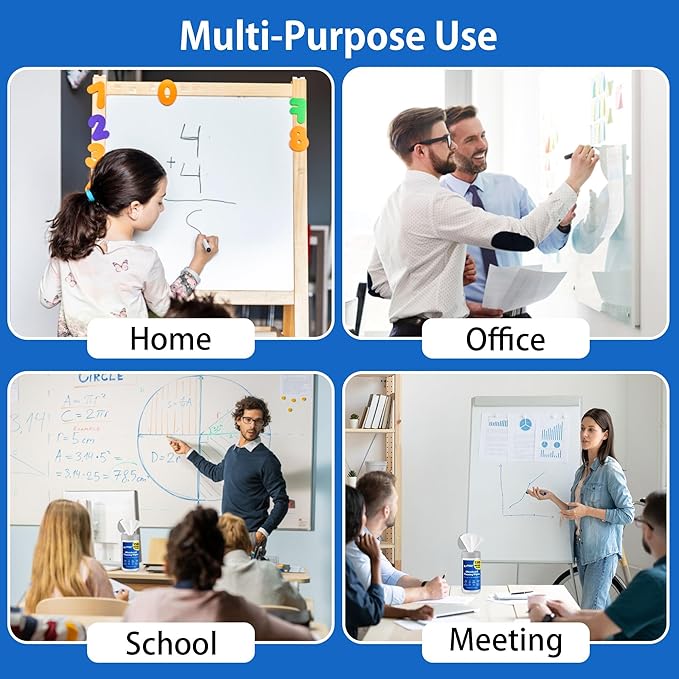 EXTRIC Whiteboard Cleaning Wipes, 150 Count Dry Erase Wipes Pre-Moistened, Non-Toxic, Low Odor White Board Cleaner 75 Per Canister + 75 Refill Pack Ideal for Classroom, School, Office