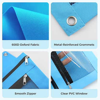 Pencil Pouch for 3 Ring Binder, Pencil Case Bag with Zipper, 600D Fabric Pencil Pouch Holder Accessories, Clear Window Pencil Case Aesthetic Back to School Organizer Pockets for Boy Girl (Sky Blue)