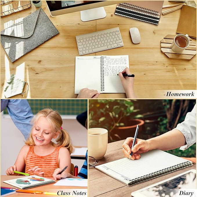 Leelosp 12 Pack Small Spiral Notebook A5 Lined College Ruled Spiral Journal Notebook 5.5 x 8.3 Inch Kraft Cover, 120 Pages for Work Students Office Business(Brown, Black)