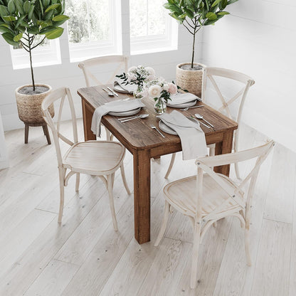 Jessamine 46" X 30" Rectangular Rustic Solid Pine Farm Dining Table, Antique Farmhouse Wooden Dining Table for Kitchens and Parties, Antique Rustic