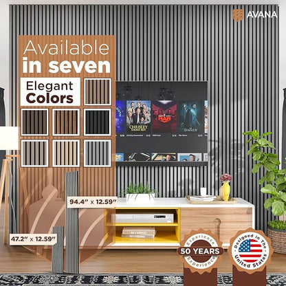 Avana Acoustic Wood Wall Panels – 94.4 x 12.6 Inch Gray Oak Acoustic Panels 2 PCs – Wall Panels For Interior Wall Decor For Homes, Offices, Studios – Pleasing Decorative Wood Panels For Wall
