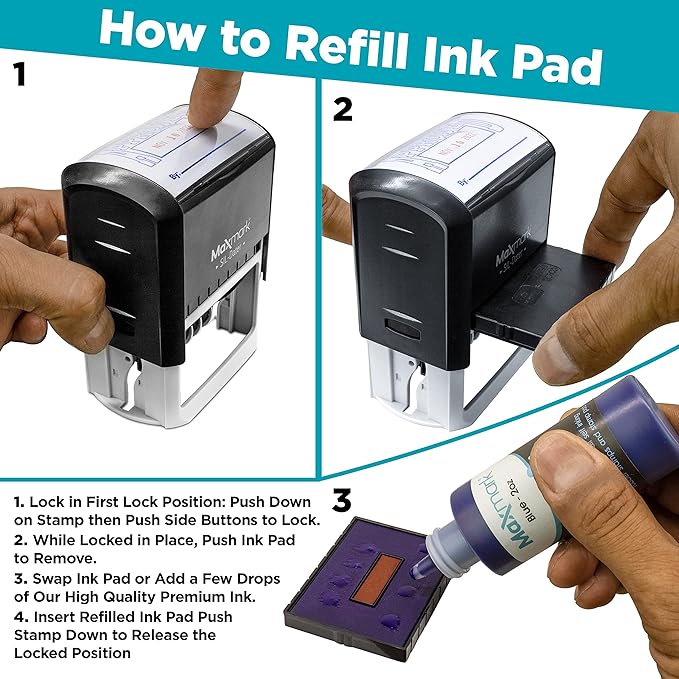 MaxMark Large Self-Inking Rubber Date Office Stamp with Entered Phrase & Date - Black Ink, 12-Year Band - Style 5