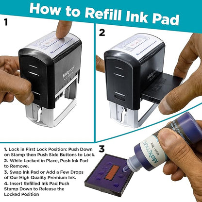 MaxMark Large Self-Inking Rubber Date Office Stamp with Entered Phrase & Date - Black Ink, 12-Year Band - Style 5