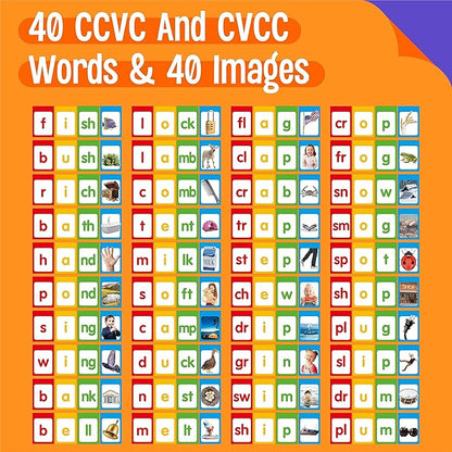CVCC & CCVC Flip Charts, 40 Words Builder Phonic Games Freestanding Flip Chart Manipulative Spelling Toy Educational Learning Tool for Student Teacher School Supplies