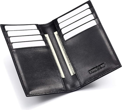 Slim Leather Credit Card Holder for Men & Women 8cc, Italian Calfskin (Black)