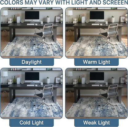 Office Chair Mat for Hardwood Tile Floor, Abstract 48"X 60" Desk Mats for Office Chair on Rolling Chairs Carpet, Desk Anti-Slip 1/5" Thick Rug for Computer Chair, Thin Low-Pile Floor Mat, Navy Beige