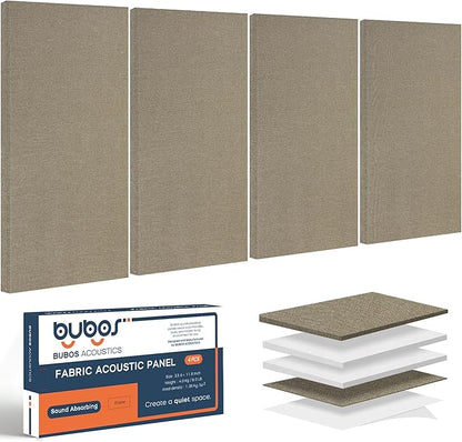 BUBOS 4 PCS Acoustic Panels,23.6''x11.8'' Fabric Soundproof Wall Panels,Self-adhesive Sound Absorbing Panels for Studios, Office, Home Theater,Fabric-Clad Jute