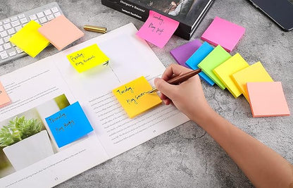 (28 Pads) Sticky Notes 3 x 3 in, Bright Colorful Super Sticking Power Memo Post Stickies, High Stickiness Square Sticky Notes for Office, Home, School, Meeting, 72 Sheets/pad