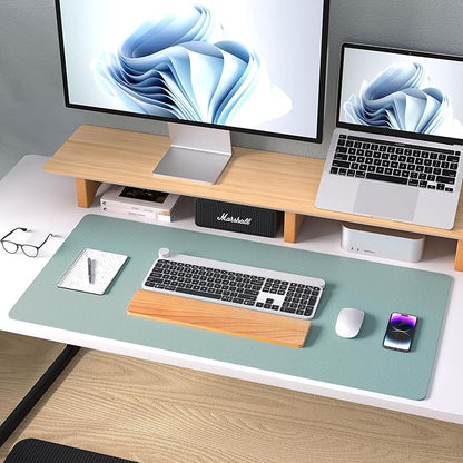 Aothia Leather Desk Pad Protector, Mouse Pad, Office Desk Mat, Non-Slip PU Leather Desk Blotter, Laptop Desk Pad, Waterproof Desk Writing Pad for Office and Home (23.6" x 13.7", Light Blue)