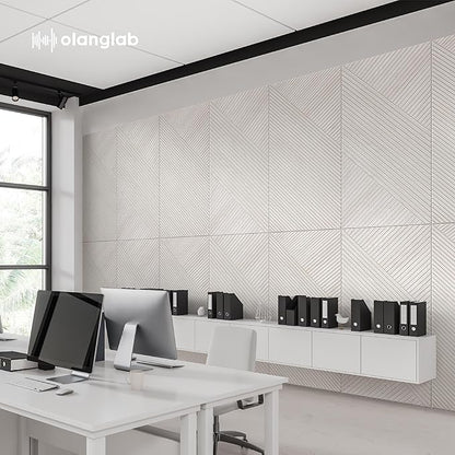 Olanglab Peel and Stick Wall Panels 4 Pack, 47.2 x 23.6 per Wall Panels, Acoustic Wall Panels, Sound Absorbing Wall Art for Home Studio and Office, Light Ash Wood Pattern, Geometric Lines