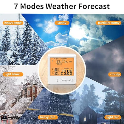 Digital Barometer Ambient Weather Forecast Clock Thermometer and Hygrometer for Golf Cart, Boat, Home, Office Easy to See Time, Temperature, Humidity, & Pressure