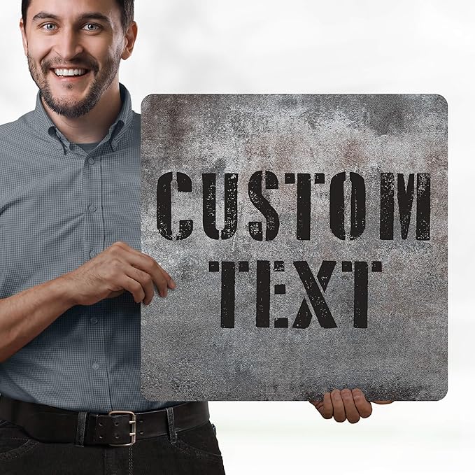 Custom Sign, Custom Street Sign, 11 Font Colors, 13 Font Styles, 4 Hole Options, 22 Sizes, 18x18 Inches, Rust Free DiBound, Fade Resistant, Made in USA by My Sign Center (Grunge Metal)