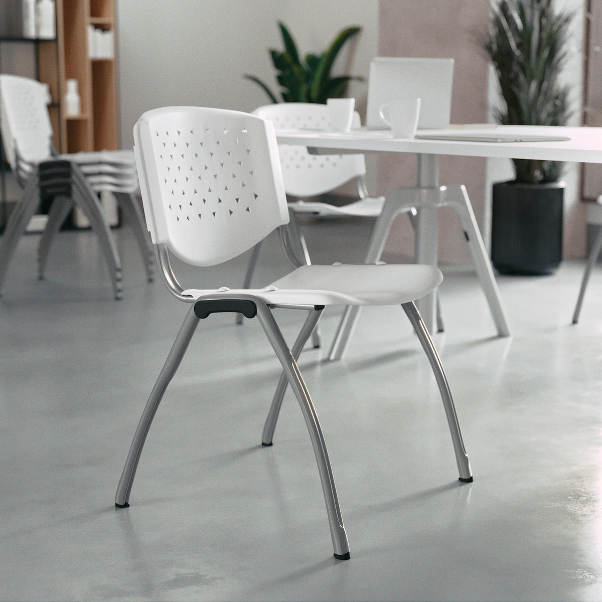 5 Pack 880 lb. Capacity White Plastic Stack Chair | Comfortable Seating with Durable Design
