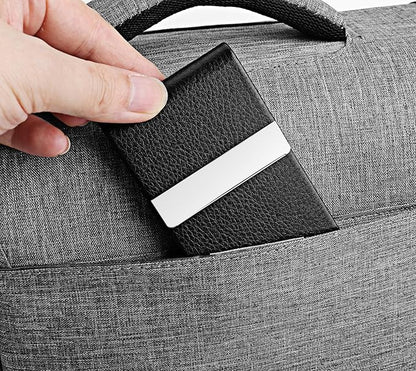 DMFLY Business Card Holder with Ultra Slim Design, Business Card Case with Premium PU Leather, Suit Pocket Metal Card Holder for Women/Men, Magnetic Closure Quick Access Cards, Small and Easy to Carry
