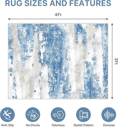Office Chair Mat for Hardwood Tile Floor, Abstract 36"X 48" Desk Mats for Office Chair on Rolling Chairs Carpet, Desk Anti-Slip 1/5" Thick Rug for Computer Chair, Thin Low-Pile Floor Mat, Blue Cream