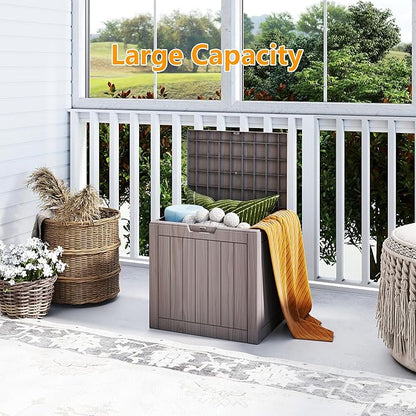 Yardgrace 35 Gallon Small Waterproof Outdoor Storage Box, Resin Deck Box Lockable for Patio Furniture, Garden Tools, Pool Accessories, UV-Resistant for All Weather Use, Greige