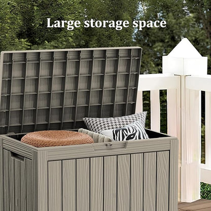 Yardgrace 45 Gallon Patio Storage Box - Waterproof Deck Box for Outdoor Toys, Space-Saving Resin Chest with Lock for Cushions & Pool Gear, UV-Resistant, Ash Grey