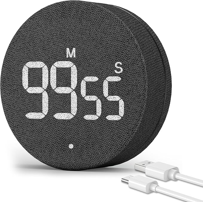 AVINIA Desk Timer for Productivity Magnetic Digital Kitchen Timer Rechargeable Fabric Mesh Cover 99 Mins Countdown/Count Up Stylish Efficana Konah Home Timmer for Cooking (Fabric Black)