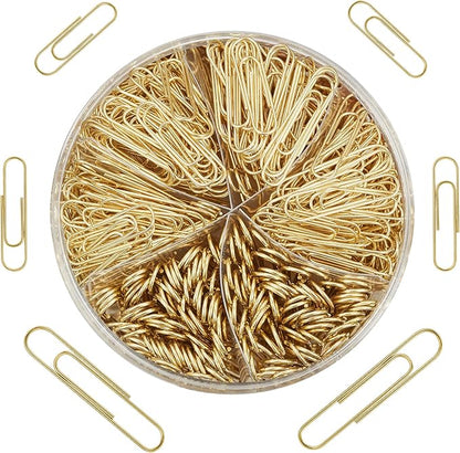 NEEWAY 500pcs Gold Paper Clips Assorted Sizes Small, Medium and Large Paperclips for Paperwork Ideal for Home, School and Office Use
