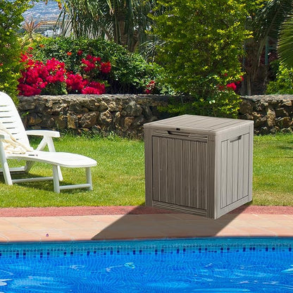 PATIOEASY Outdoor Storage Box 30GAL Waterproof Resin Deck Box,UV-Resistant Lockable Package Delivery Bin for Garden Tools,Small Patio Outside Cushions,Pool Accessories Supplies,Chest,Furniture,Brown