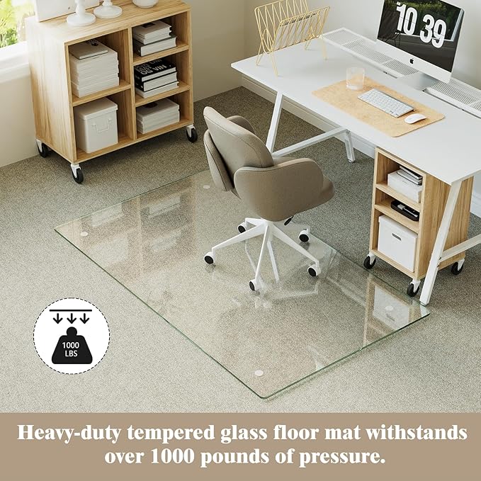Koonmi Tempered Glass Chair Mat for Hardwood Floors & Carpets, 30" x 55“ Transparent Heavy Duty Office Floor Protector with Noise-Free Gliding Shatterproof for Home Office Desk