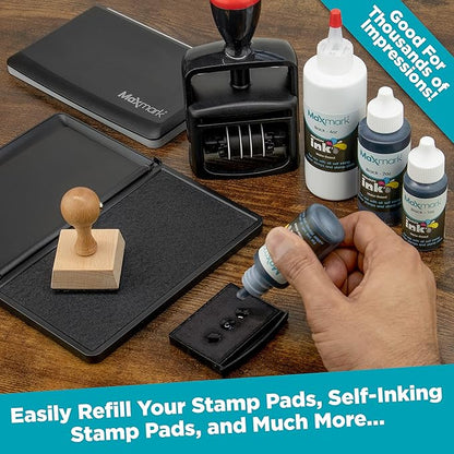 MaxMark Premium Refill Ink with Control Tip Bottle for Self-Inking Stamps, Green Color - 2 oz.