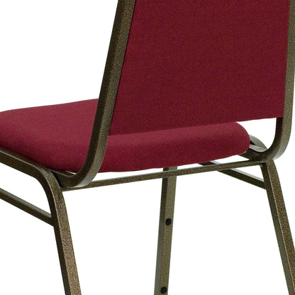 Trapezoidal Back Fabric Upholstered Stackable Banquet Chair, Multipurpose Stacking Chair with Padded Seat and Back, Burgundy/Gold