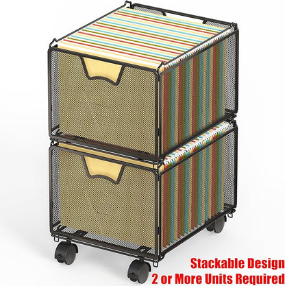 SIMPLE HOUSEWARE Stackable Mesh Hanging File Folder Organizer with Wheels — Black