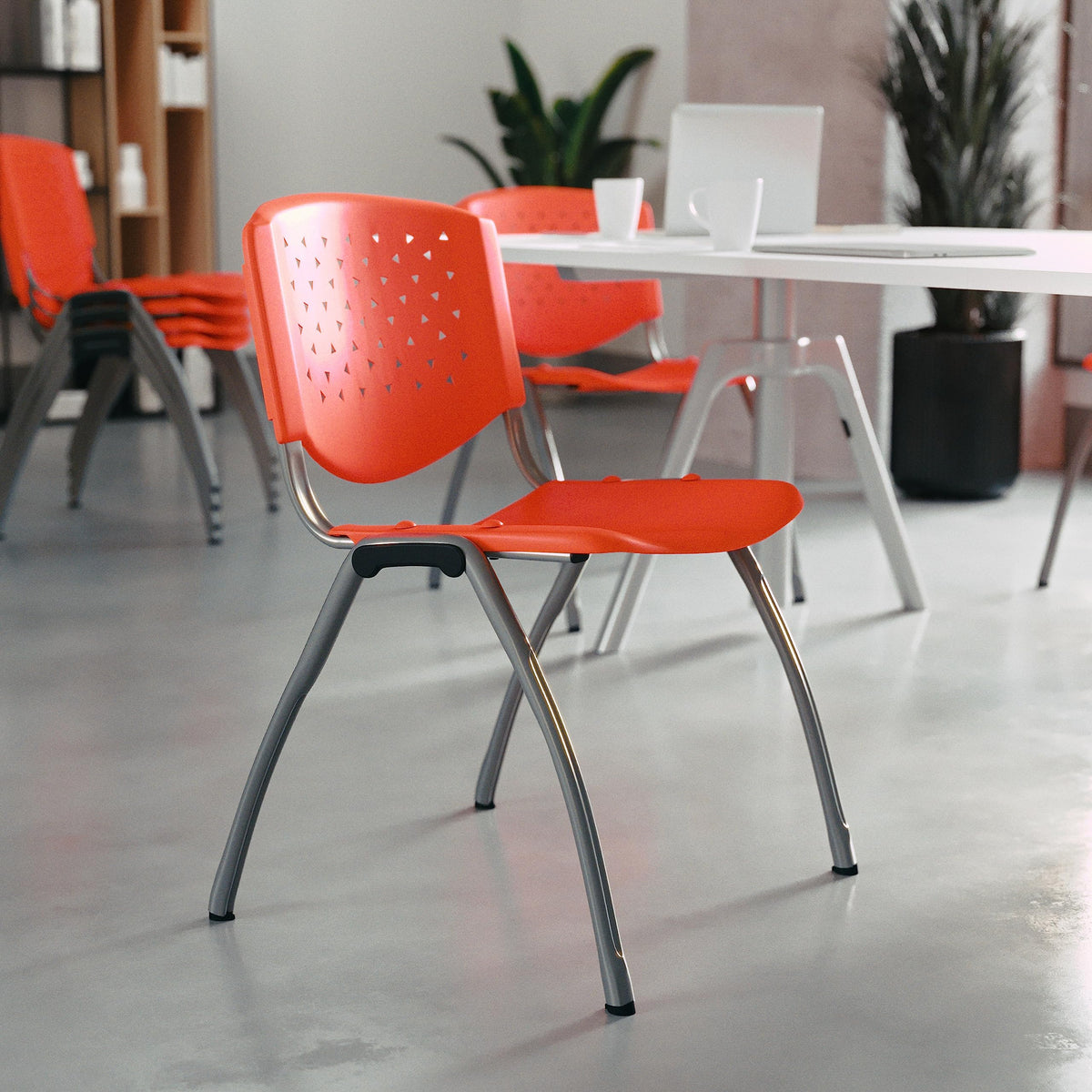 5 Pack 880 lb. Capacity Orange Plastic Stack Chair | Comfortable Seating with Durable Design