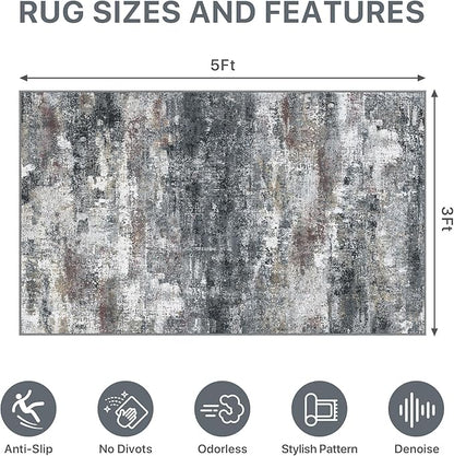 Office Chair Mat for Hardwood Tile Floor, Abstract 36"X 60" Desk Mats for Office Chair on Rolling Chairs Carpet, Desk Anti-Slip 1/5" Thick Rug for Computer Chair, Thin Low-Pile Floor Mat, Dark Gray