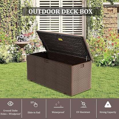 Yardgrace 180 Pro Gallon Deck Box,Outdoor Storage Box Lockable,Waterproof for Patio Furniture, Garden Tools, Pool Accessories, Package Delivery Boxes For Outside, Brown