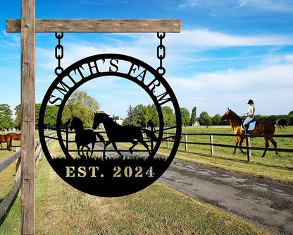 Personalized Horse Ranch Metal Sign Custom Farm Metal Wall Art Horse Name Sign Wall Decor Outdoor Farmhouse Decor Outdoor Equestrian Gift for Stable & Home