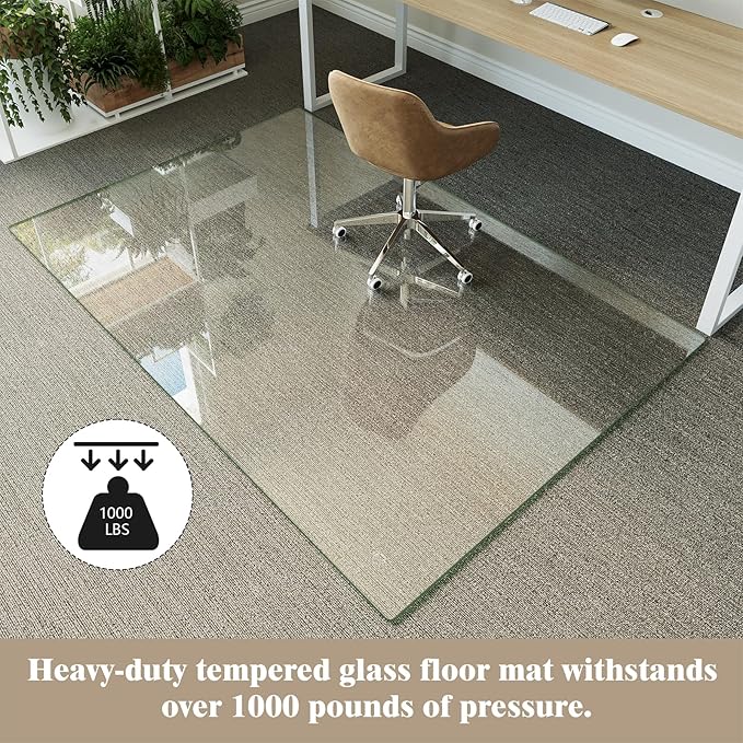 Koonmi Tempered Glass Chair Mat for Hardwood Floors & Carpets, 48" x 72“ Transparent Heavy Duty Office Floor Protector with Noise-Free Gliding Shatterproof for Home Office Desk