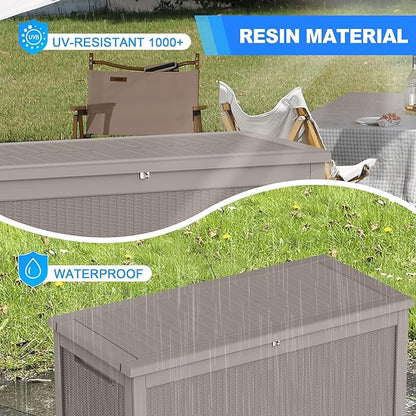 Yardgrace 320 Gallon Lockable Resin Deck Box, Waterproof & UV-Resistant Outdoor Storage Box for Outdoor Cushion Storage, Garden Tools & Pool Accessories Storage, Gray