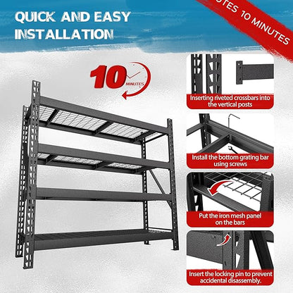 Yardenaler 8000LBS 78 "W x 24 "D x 72 "H Garage Shelving, 4-Tier Industrial Iron Shelving Unit Garage Storage Rack for Basement Warehouse, Black
