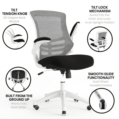 Office Chair, Ergonomic, Mid-Back, White Frame, Black Mesh with Swivel