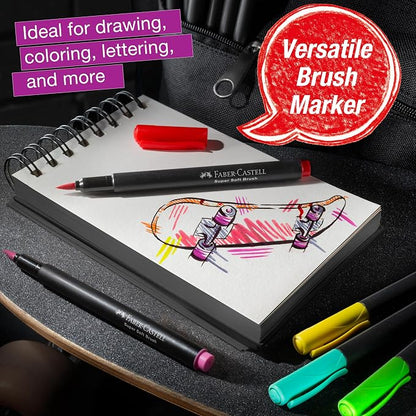 Faber-Castell Black Edition Felt Tip Pens, Soft Brush Nib, 10 Colors