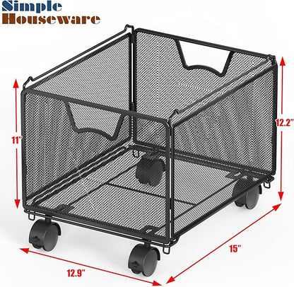 SIMPLE HOUSEWARE Stackable Mesh Hanging File Folder Organizer with Wheels — Black