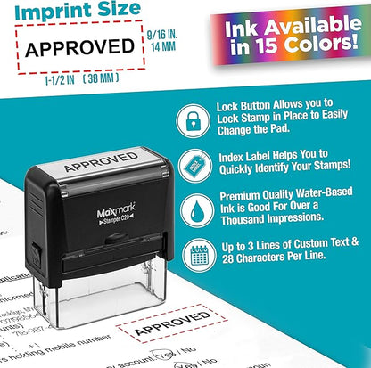 Custom Self Inking Rubber Stamp - Up to 3 Lines of Text - Choose from 15 Ink Colors - Small Size