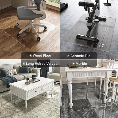 [Tempered Glass] 55“ x 46” Beveled Edge Glass Chair Mat with Polished Edge Clear Office Chair Mat, Glides Smoothly, Suitable for Carpet or Hardwood Floors